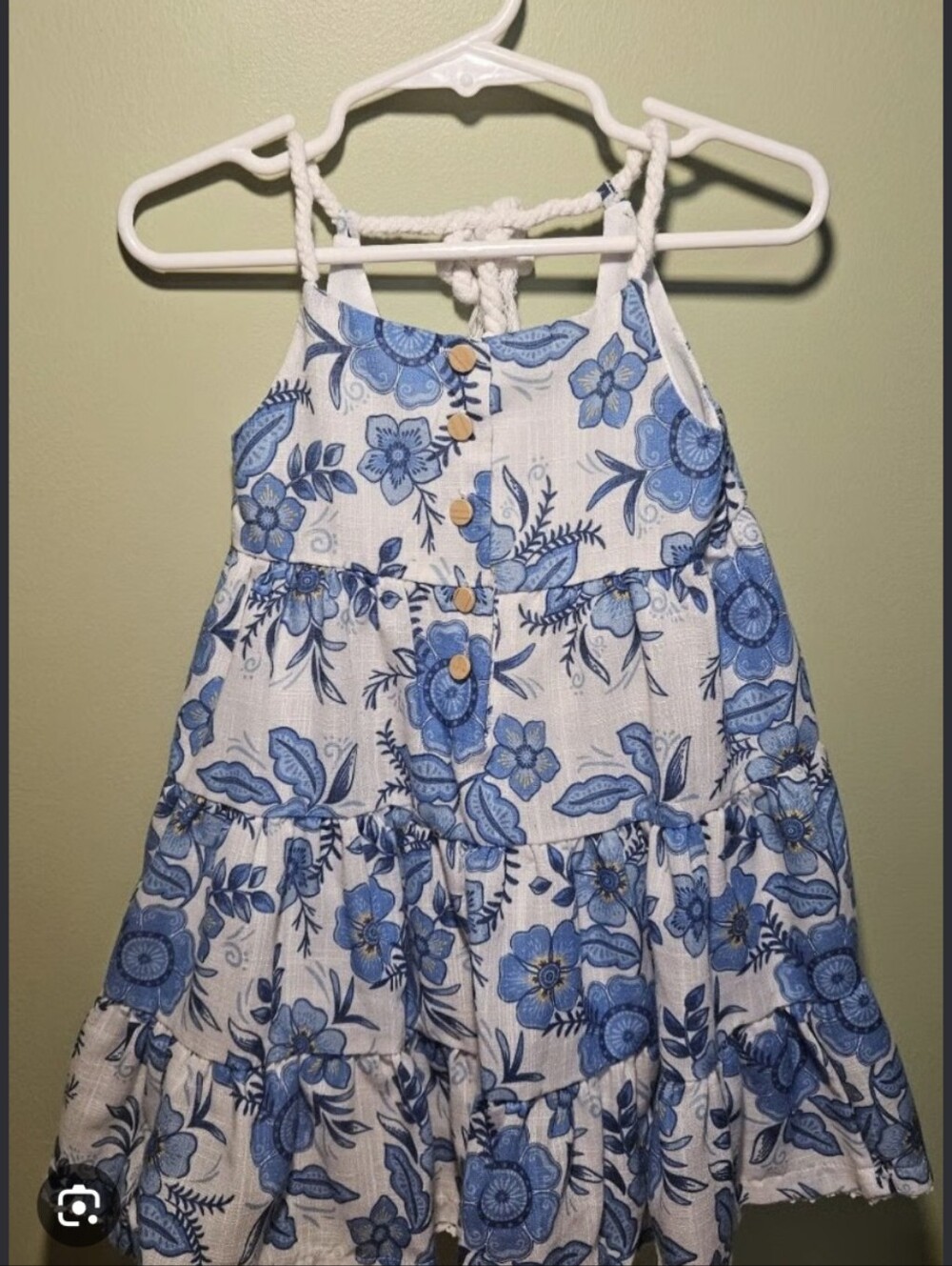 NWOT - Haute Hippie White Sundress with Blue Floral Print and Rope Halter